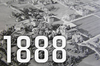 Aerial view of USU's campus from 1888