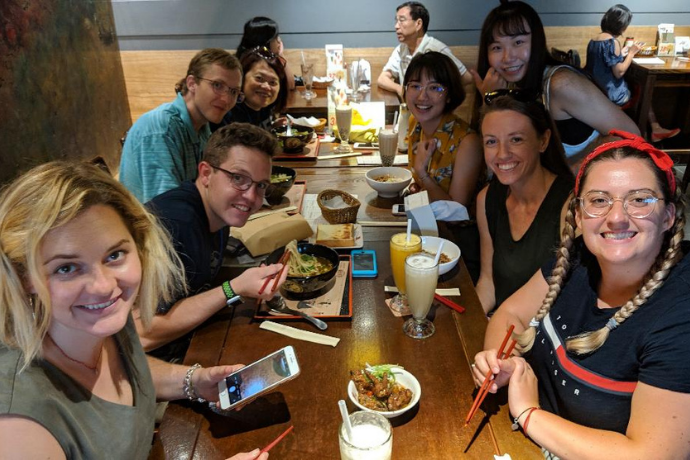 Students sit down for dinner at a Taiwanese restaurant