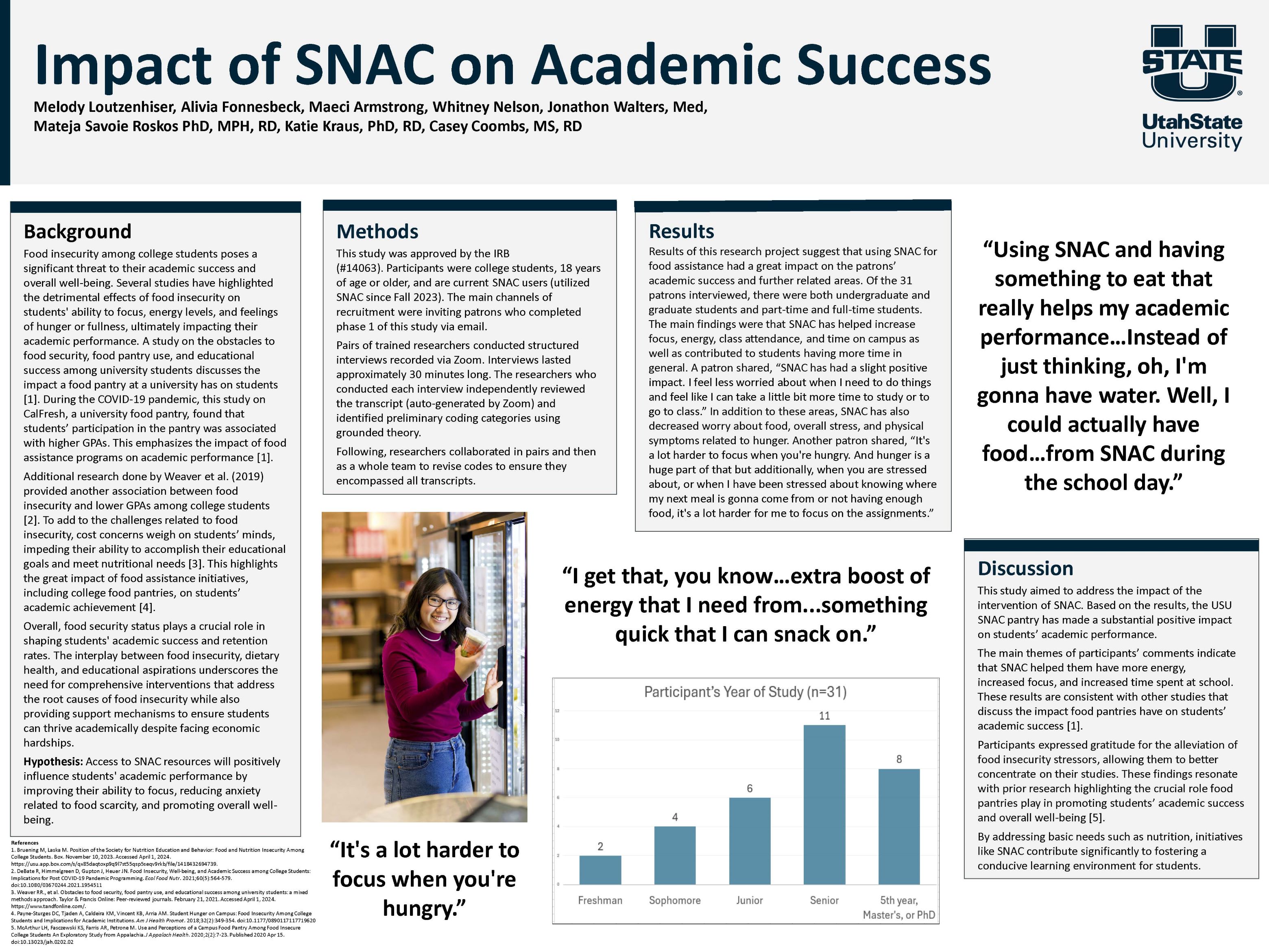 This study aimed to address the impact of the
intervention of SNAC. Based on the results, the USU SNAC pantry has made a substantial positive impact on students’ academic performance.