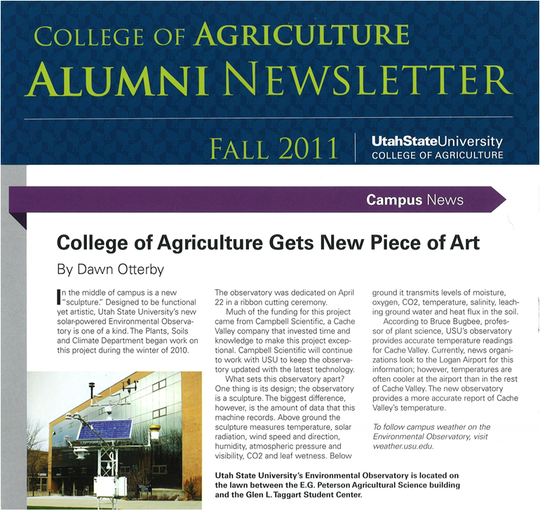 Article from College of Agriculture Alumni Newsletter: College of Agriculture Gets New Piece of Art.