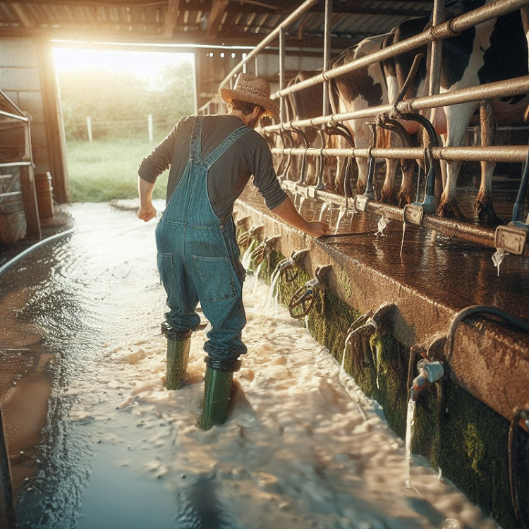 AI generated image of farmer dumping out milk